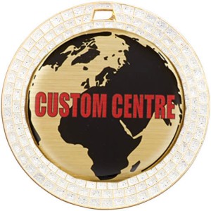 COPPER 70MM - WHITE GEMSTONE CUSTOM CENTRE DOMED MEDAL **SPARKLE**